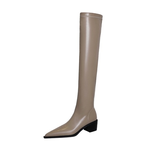 009-22 Western and European Fashion Minimalist Thick Heel High Heel Pointed Toe Sexy Nightclub Ankle Length Boot Over-the-Knee Boot Long Boot