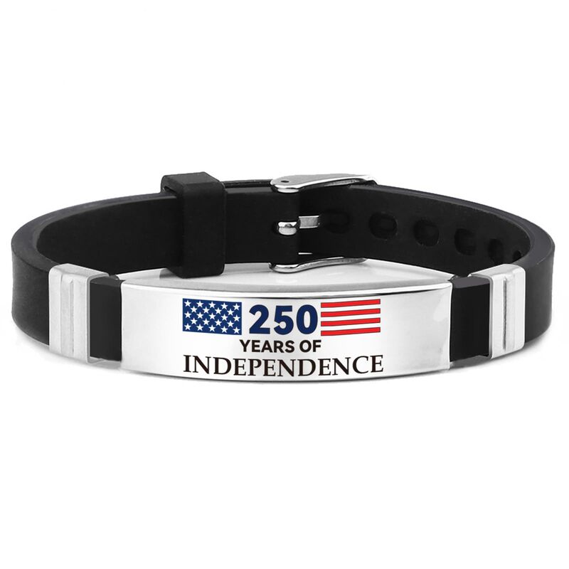 Silicone Strap Stainless Steel Curved Tube Bracelet Star American Flag Anniversary Bracelet Uv Color Printed Flag Bracelet