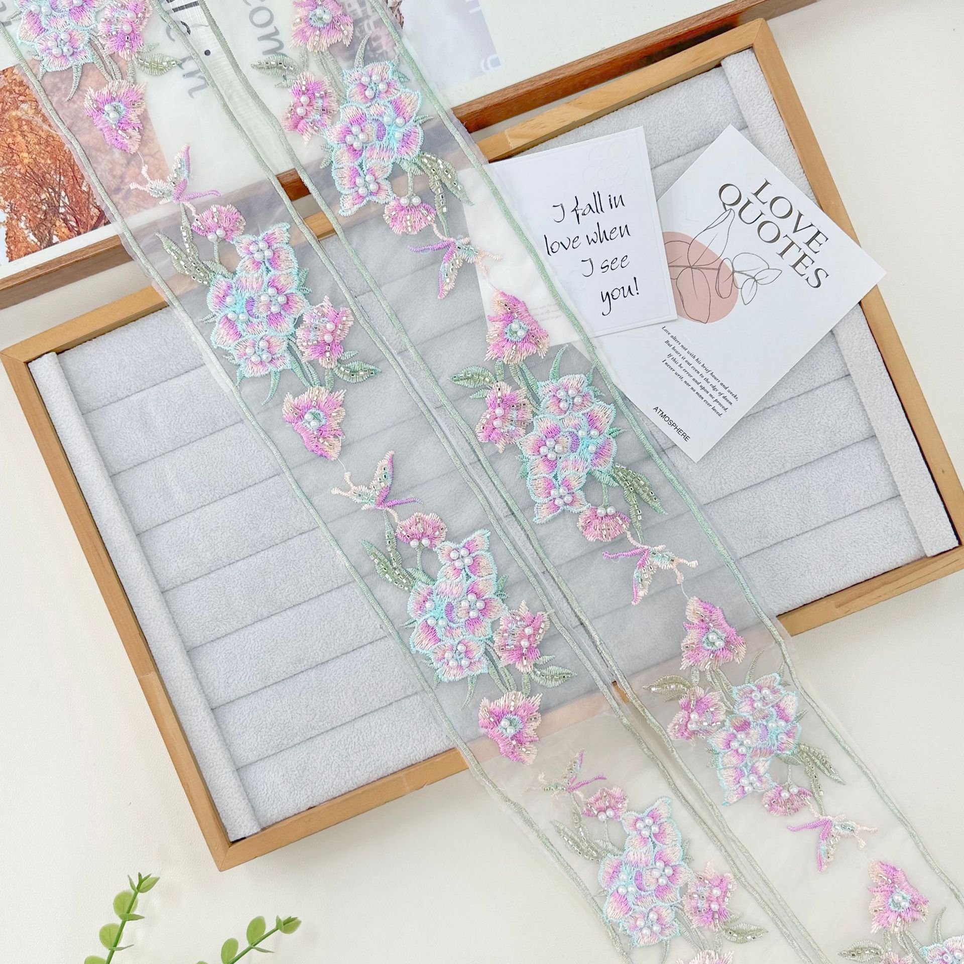 Cinta de Encaje Transparente con Bordado Floral de Poliéster, para Vestidos de Novia