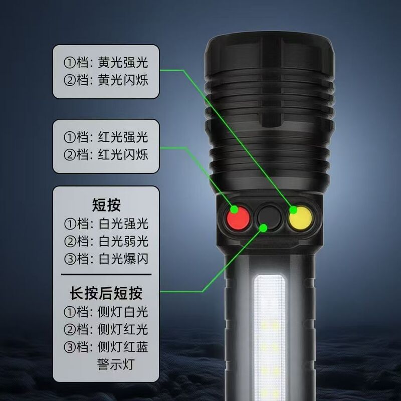 New white laser high-intensity signal light, life-saving belt side light, red, white, green, and yellow three-color flashlight with built-in battery for railways New white laser high-intensity signal light, life-saving belt side light, red, white, green, and yellow three-color flashlight with built-in battery for railways