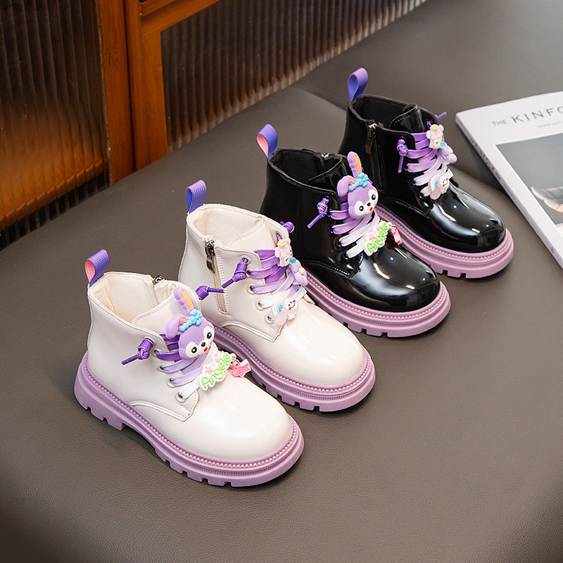 Girls Princess Short Boots 2025 New Autumn and Winter Girls Martin Boots Small and Medium-Sized Children's Leather Boots Children's Velvet Cotton Boots