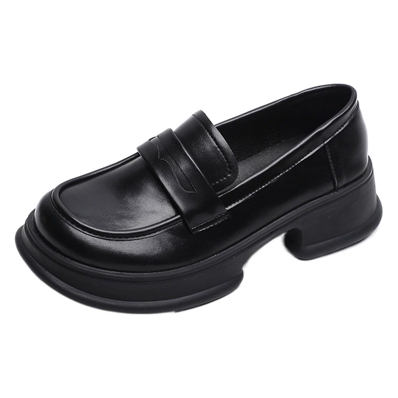 Weiwei Girl 158-1 черные Лоферы женские с мягкой подошвой осенние туфли с круглым носком на толстой подошве британские маленькие кожаные туфли женские туфли больших размеров