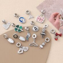 潘家多拉不锈钢挂件配件爱心diy手工饰品配饰大孔串珠手链配件