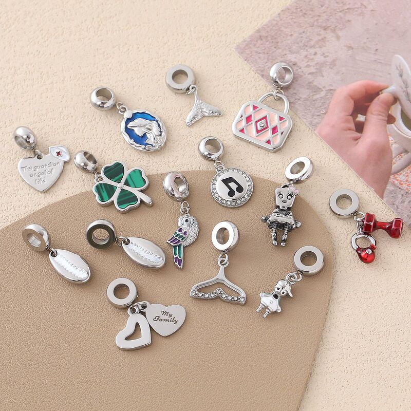 Pandora Stainless Steel Pendant Accessories Heart-Shaped DIY Handmade Jewelry Accessories Large Hole Beads Bracelet Accessories