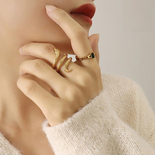 Euramerican Cold Style Serpent-Shaped Ring for Women, Non-Fading Cool Trendy Personality Titanium Steel Ring A132