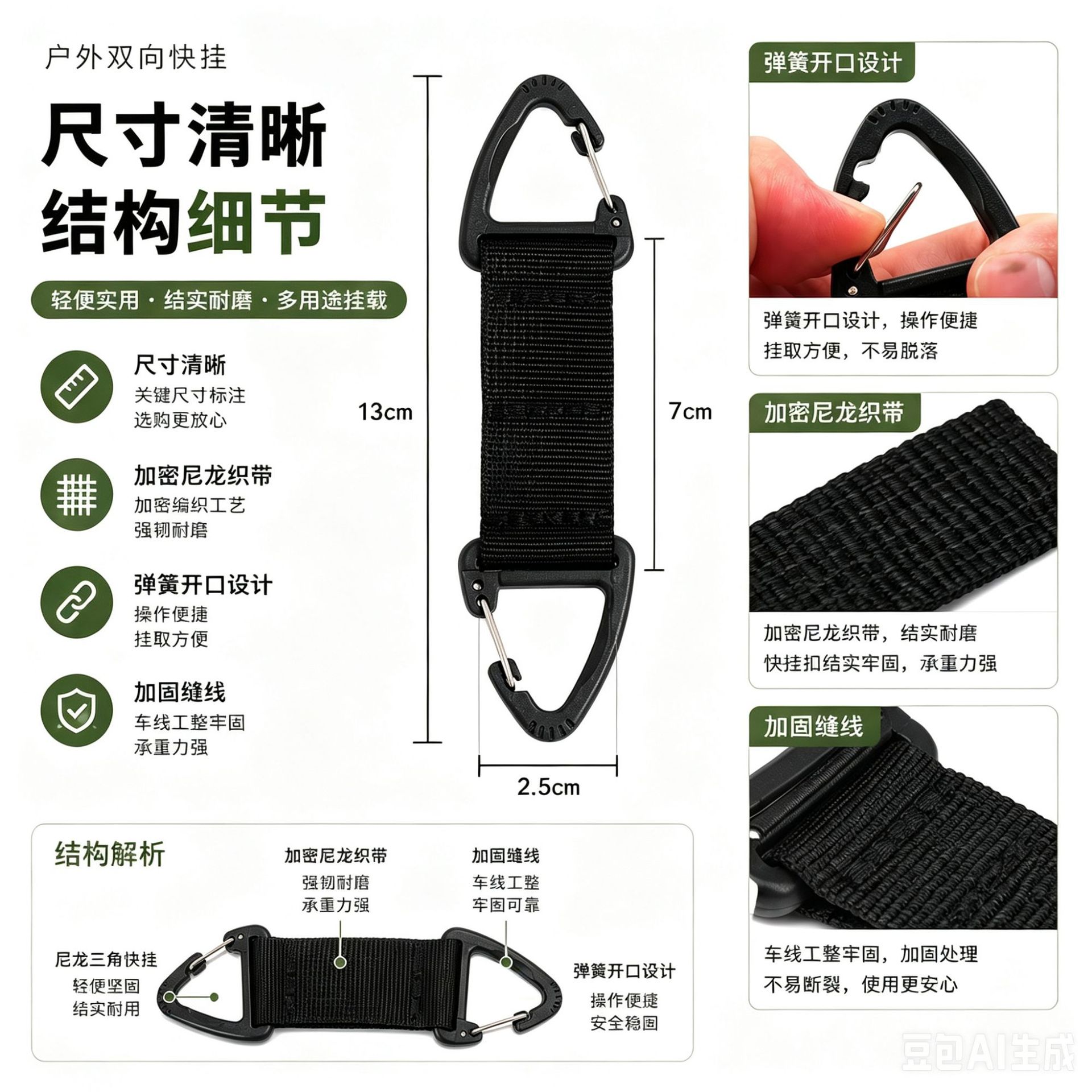户外多功能登山扣战术尼龙织带背包挂扣双点扣双向快挂塑料三角扣