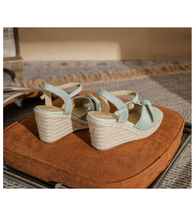 Sandal cao gót nữ hở mũi đế xuồng đan thừng gót 9 cm — Xanh lá cây nhạtcolor chi tiết 24