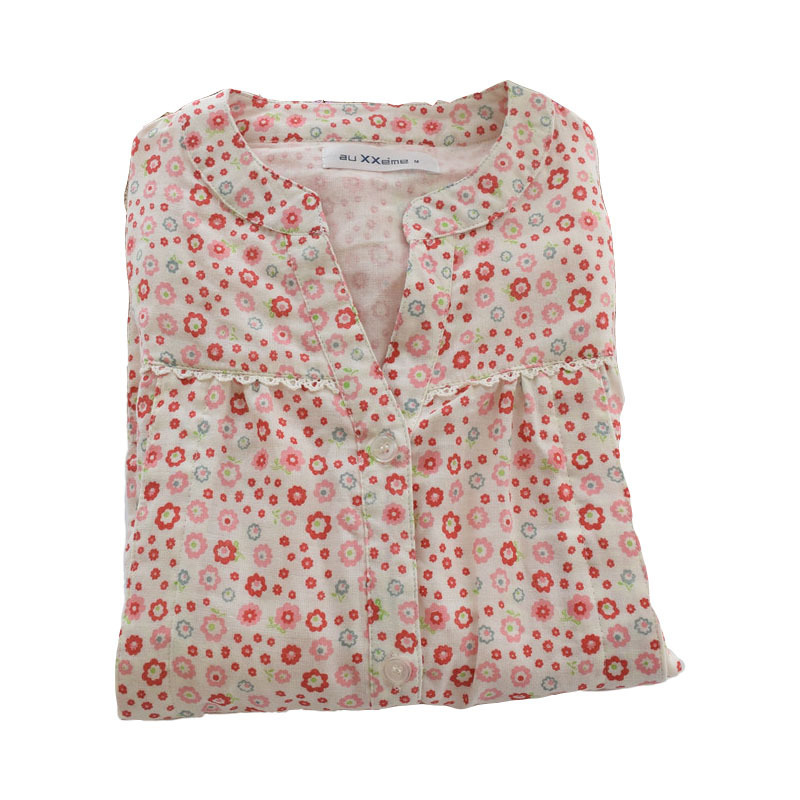 妊婦産後綿二重糸パジャマセット春夏秋新作日系花vネック授乳月子服