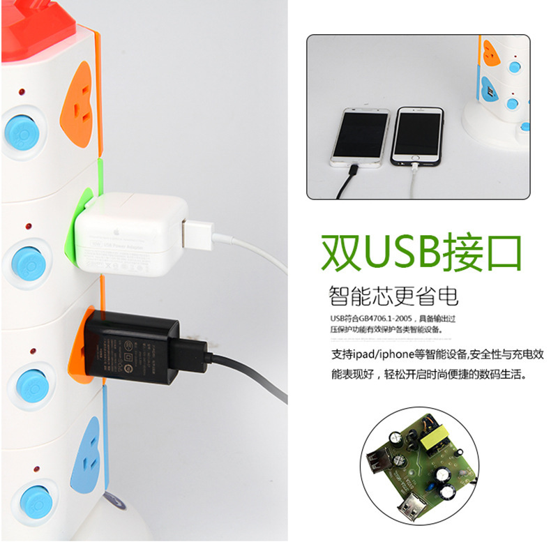 América del Sur 3 capas de carga USB corriente portátil vertical enchufe USB enchufe al por mayor