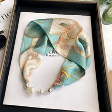 春秋简约磁吸扣珍珠丝巾女绑带颈饰丝带项圈锁骨链围巾百搭领巾