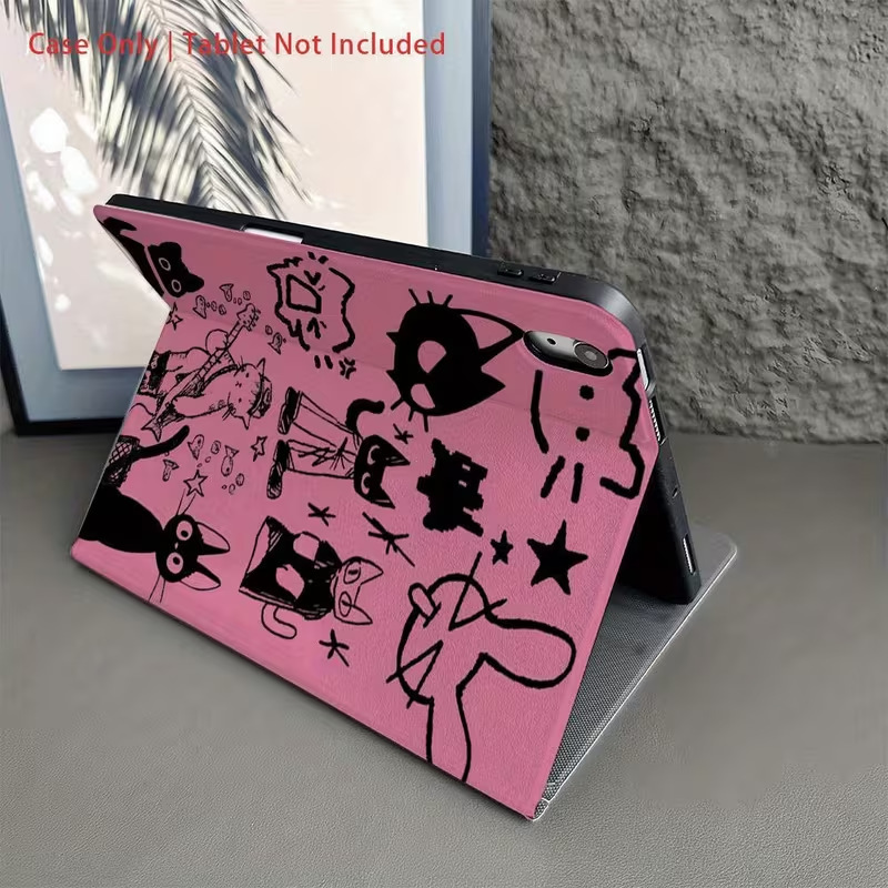 Rose Pink Black Cat Protective Case for 9Th/10Th Generation Tablet Full Cover Mini6 Case Air6/5 Book-Style Pro12.9/13