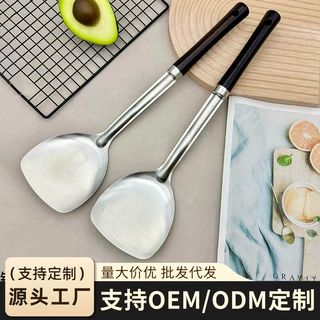 不锈钢木柄锅铲家用加厚防烫炒菜铲子厨房烹饪铲小蛮腰厨具跨境
