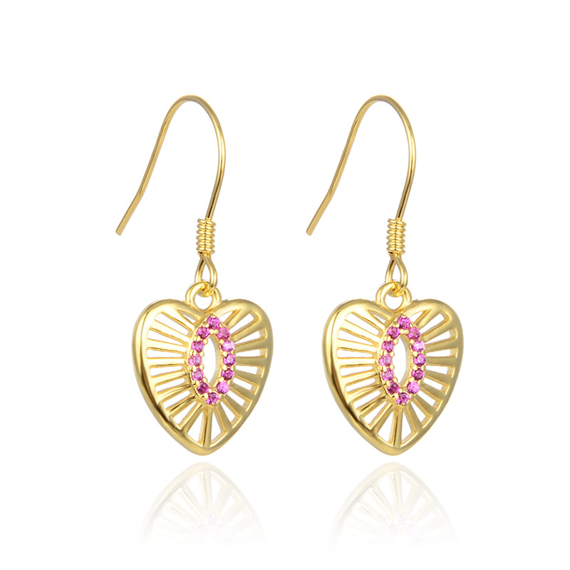 Pendientes encantadores de plata esterlina S925 pendientes de mujer estilo coreano simple elegante oro amarillo hueco incrustado en diamantes pendientes en forma de corazón