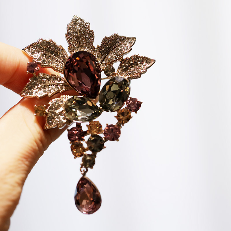 Neu Vintage Kristall Blume Brosche Schwere Industrie Medieval Schmuck_voghion.com
