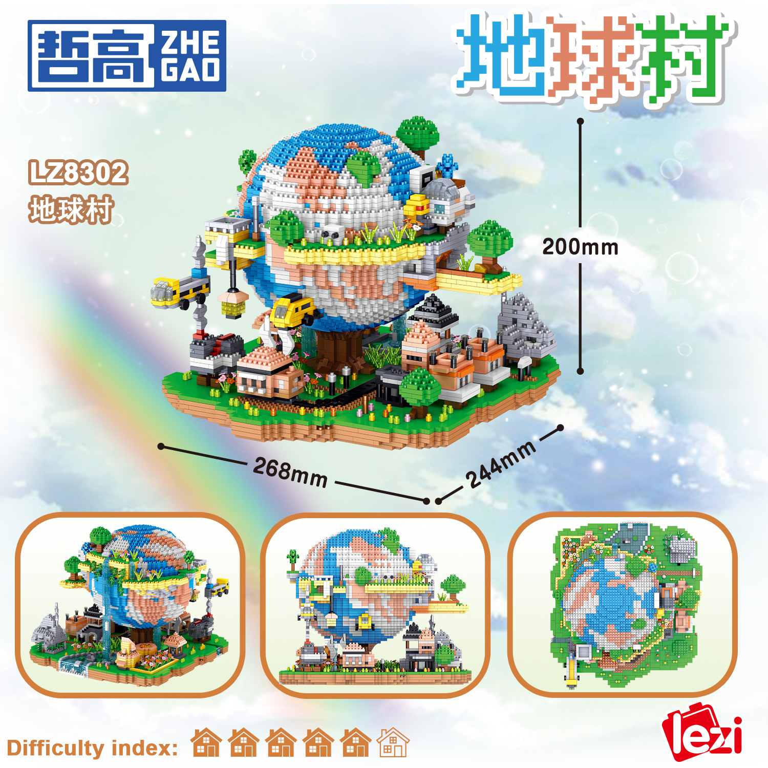 Zhe Gao diversión 8302 Aldea Global partículas de diamante en miniatura de alta dificultad de montaje creativo modelo de bloques de construcción de juguete de regalo
