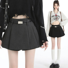 秋冬新款高腰百搭通勤毛呢百褶裙半身裙短裙短裤裙裤