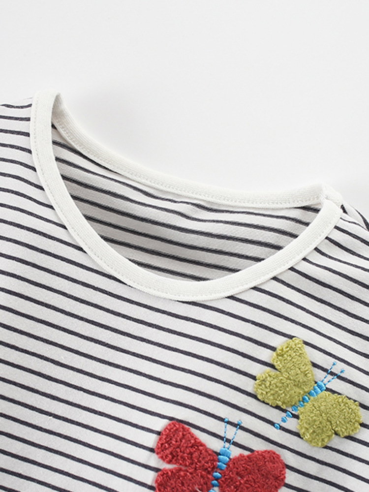 Transfronterizo malwee camiseta de chicas rayadas verano nuevo lindo cuello redondo de manga corta ropa infantil europea y americana
