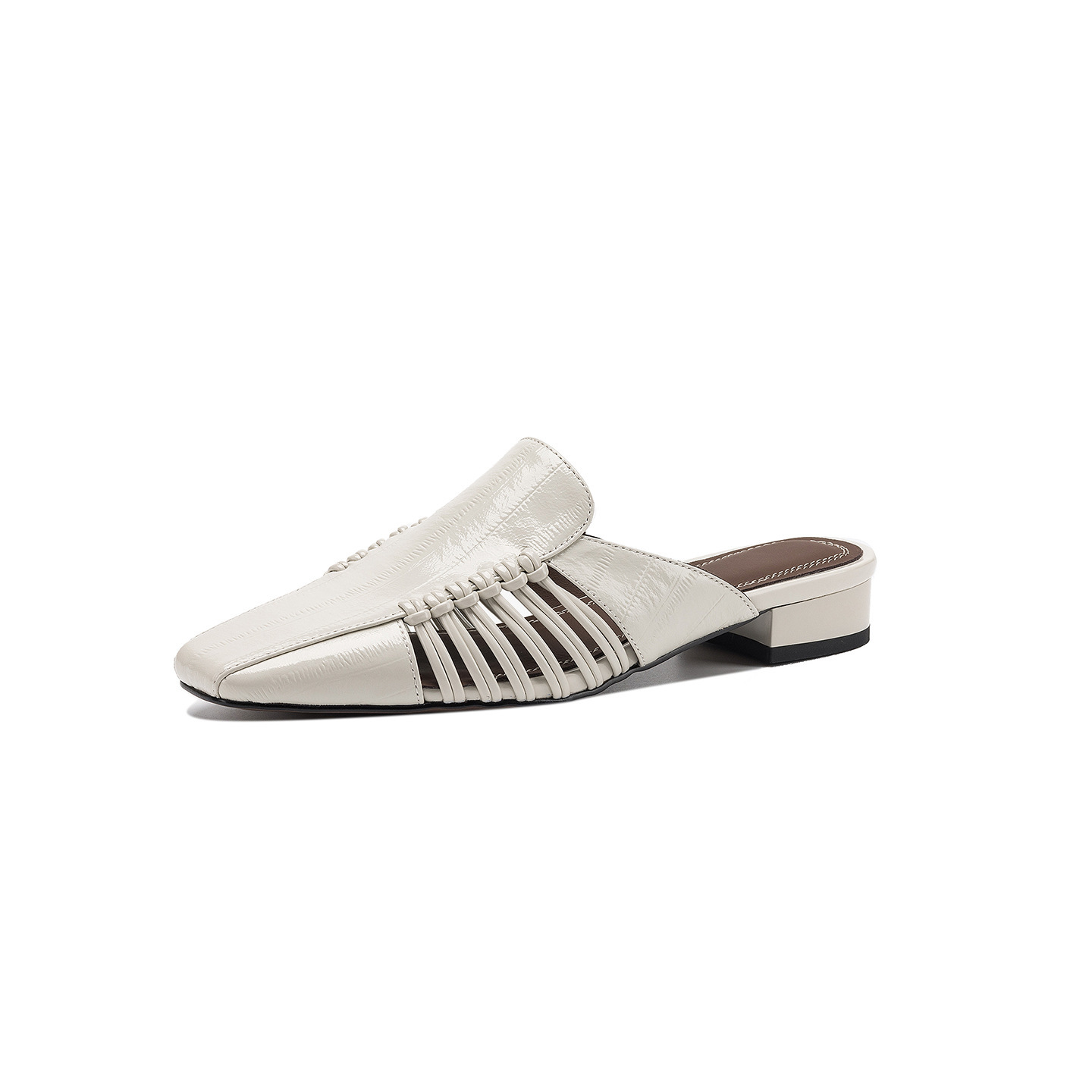 Dép sandal nữ quai chữ V bệt mũi tròn phong cách vintage — đen