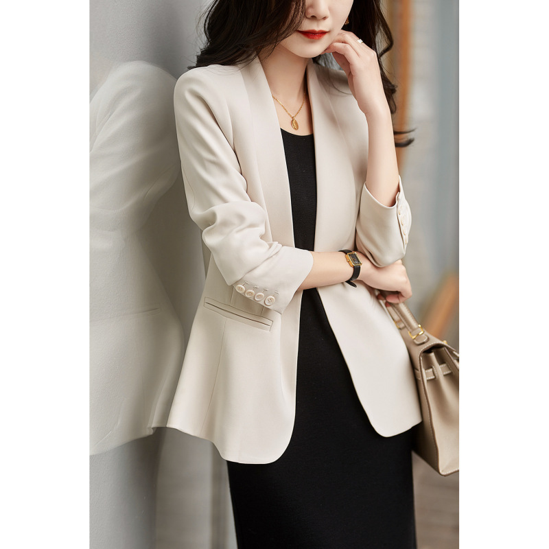In stock factory wholesale intellectual and meaningful slimming elegant green fruit collar drape triacetate suit jacket for women