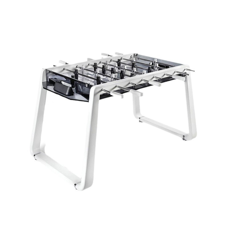 Fútbol de mesa de lujo ligero italiano, máquina de fútbol de cristal de cristal de lujo, muebles de entretenimiento para clubes interiores modernos y sencillos