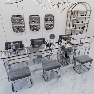 Manicure Table and Chair Set Glass Surface Accessible Luxury Single Double Three Person Table Full Set of Manicure Table Fashion Popular Manicure Table