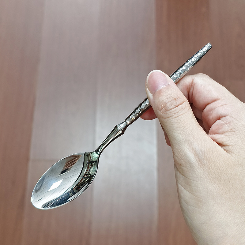 304 스테인레스 스틸 해머 패턴 발레 티 스푼 크리 에이 티브 뾰족한 손잡이 작은 스푼 다목적 애프터눈 티 커피 교반 스푼 티스푼