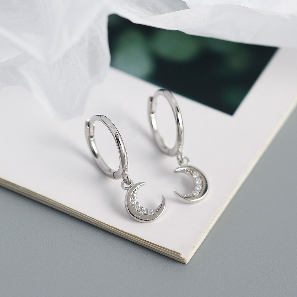 Daily Occasion Silver Rhinestones Moon Earrings