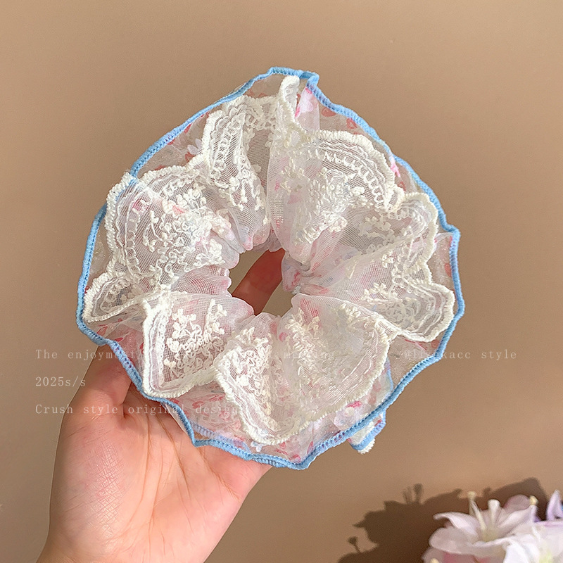 韩版甜美蕾丝花边网纱小碎花大肠发圈2025新款发绳扎头高级感头绳|undefined