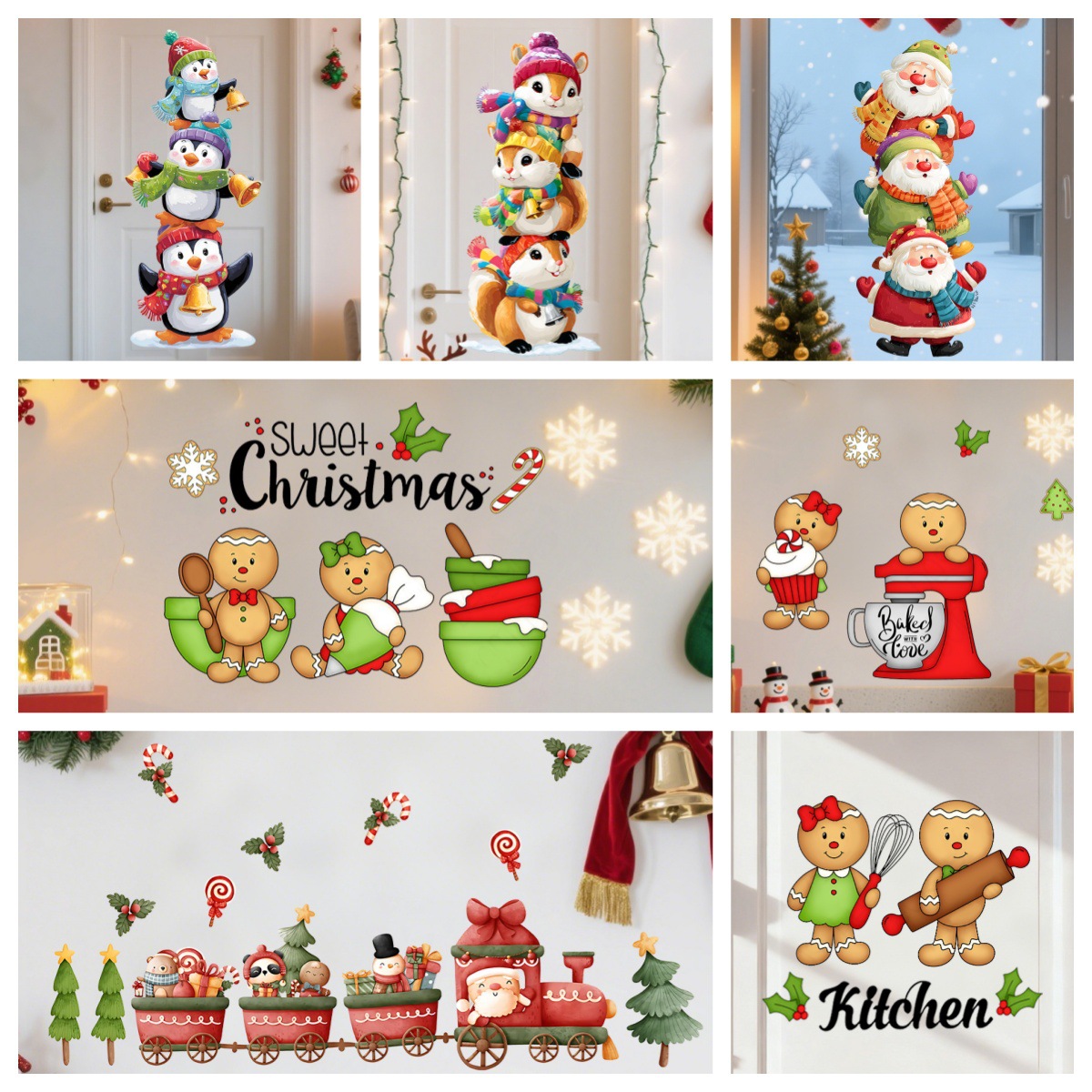 新款姜饼人圣诞装饰品贴纸节日场景氛围布置礼物卧室客厅厨房墙贴