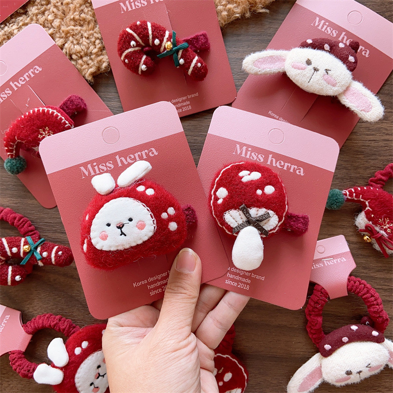 Christmas gift Children's Christmas holiday cute velvet stuffed cotton mushroom intestine ring girl Christmas socks wine red cane duckbill clip_voghion.com