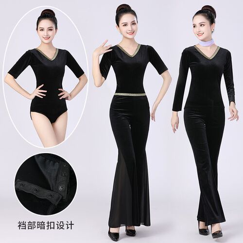  Velvet Autumn/Winter Figure-Skimming Etiquette Dress for Women - New Classical Dance Yoga Training Costume Set