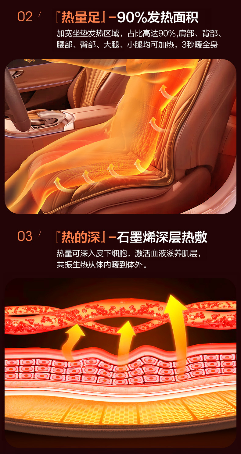 Car heating cushion winter single and double seat car electric heating modification 12V24V warm graphene seat cushion