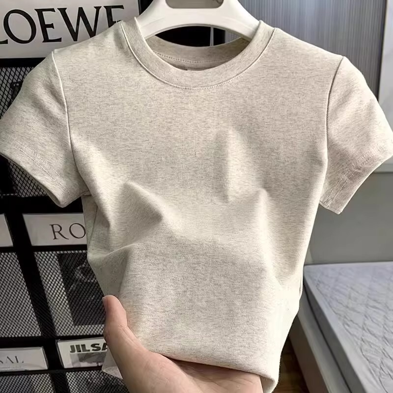 Basic Straight-Shoulder Pure Cotton Short-Sleeve T-Shirt for Women, 2026 Summer New Slim-Fit Versatile Round-Neck Top