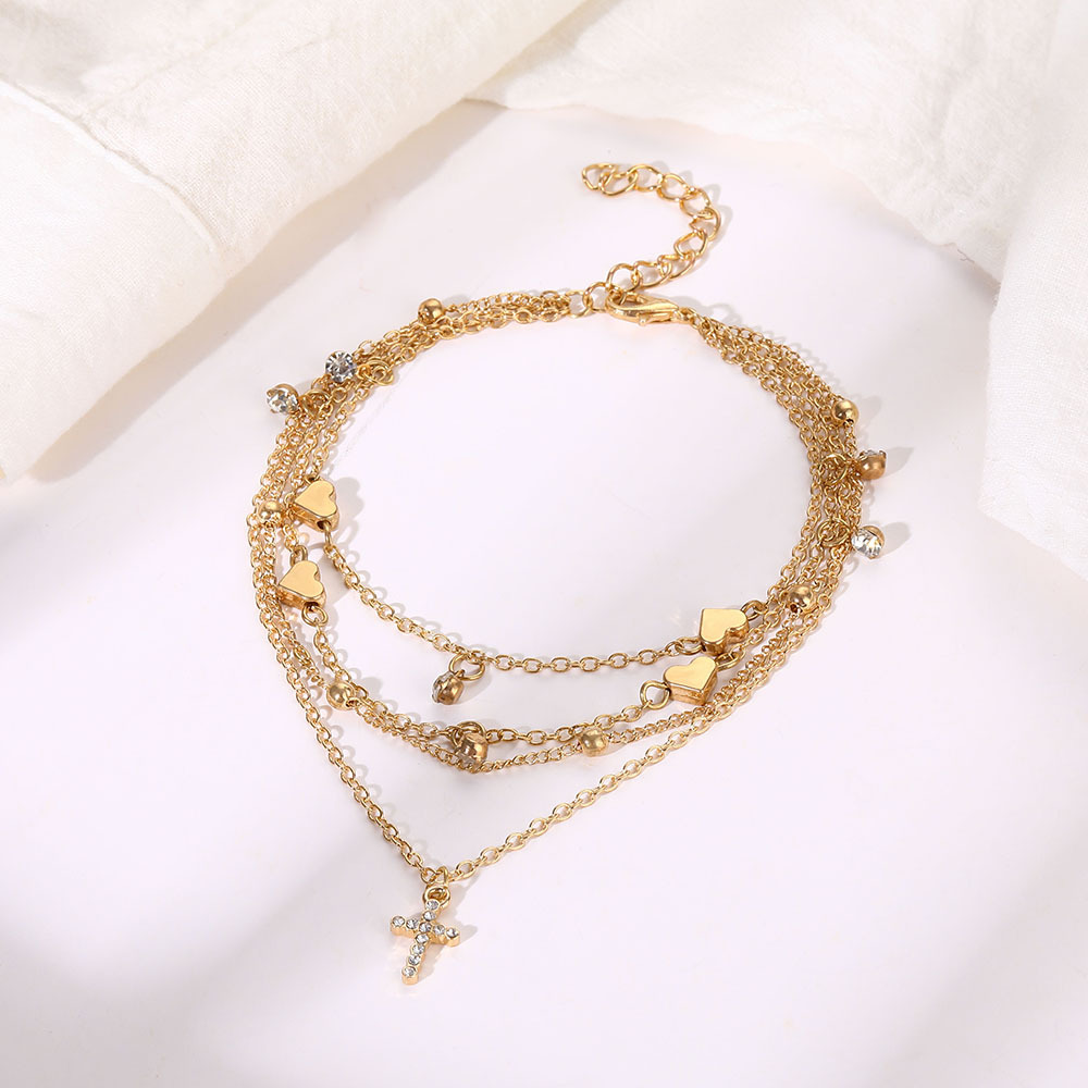 Crystal Inlay Material Vacation Heart Shape Bow Knot Crystal Alloy Wholesale Anklet