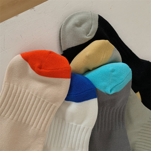 ins new spring and summer color matching smiley face socks for women, sports style men's summer short-tube trendy combed cotton socks for couples