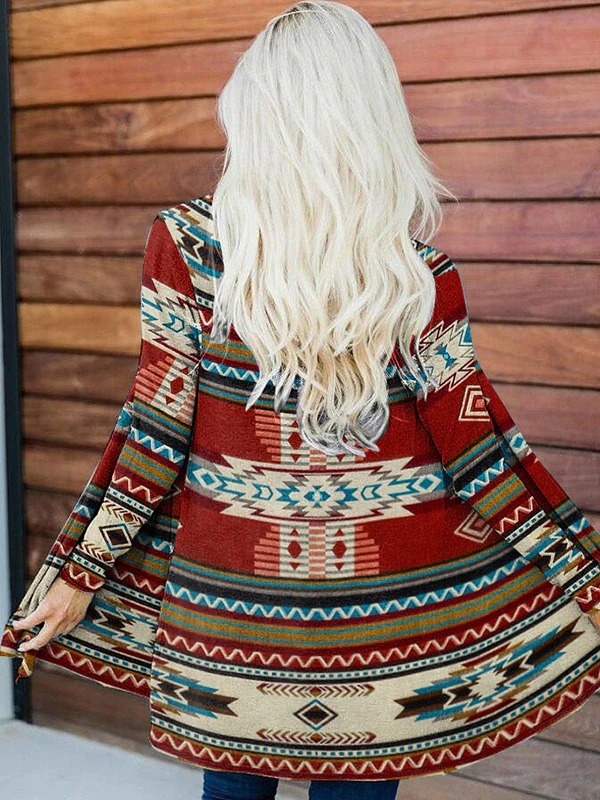 2024 comercio exterior transfronterizo ropa de mujer europea y americana chaqueta cortavientos geométrica de impresión digital cárdigan de manga larga chaqueta de capa casual