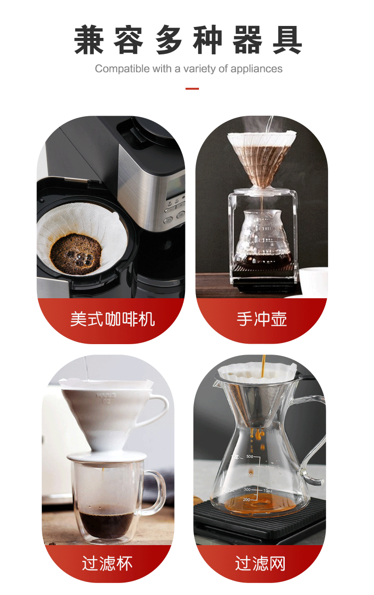 家用美式彩盒装4-6杯100枚扇形咖啡滤纸