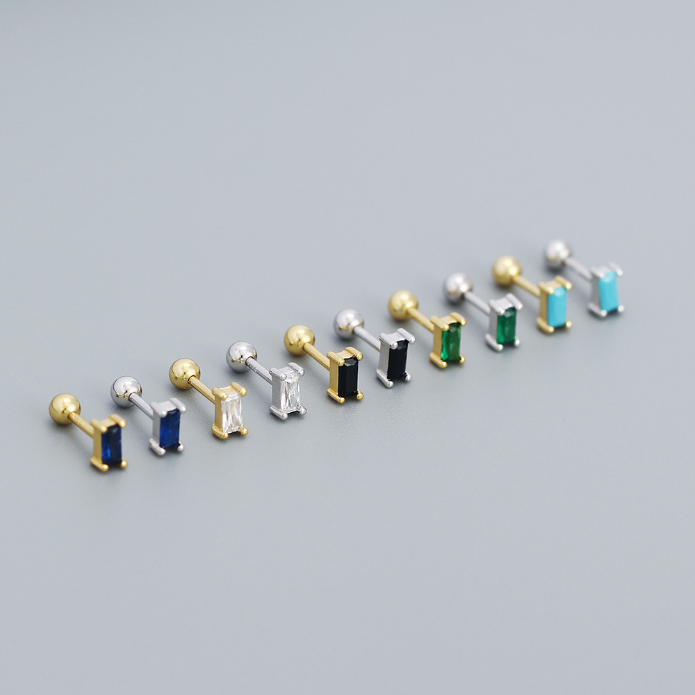 4g Weight 0.03µm Gold Plating Thickness 1 Pair 925 Sterling Silver Colorful Square Zircon Electroplating 18K Real Gold Plated Platinum Plated Ear Studs