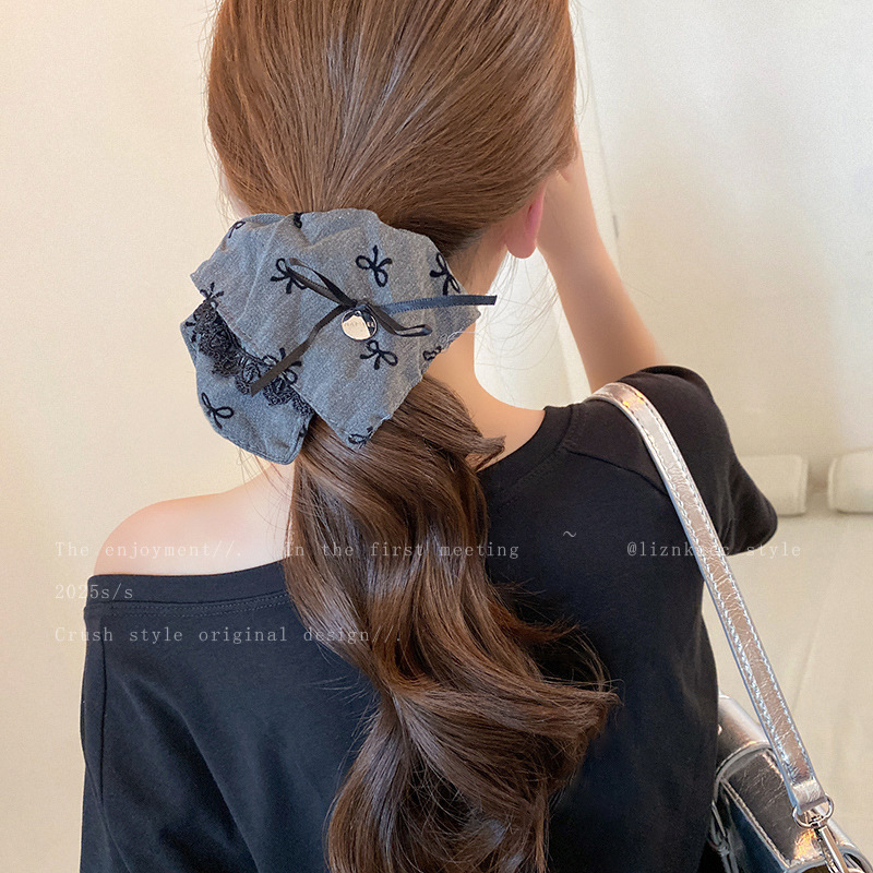 Gray arco de collar de cabello de encaje cuadrado cabello de cabello de cabello de caballo de encaje de cabello de bola superior