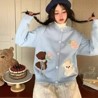 Maoning, осенне-зимний новый вязаный кардиган с круглым вырезом и милой мультяшной овечьей вышивкой, милый свитер для девочек