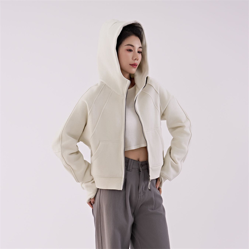 lulu同款Scuba混纺绒宽松连帽衫女式拉链加厚卫衣瑜伽外套无logo