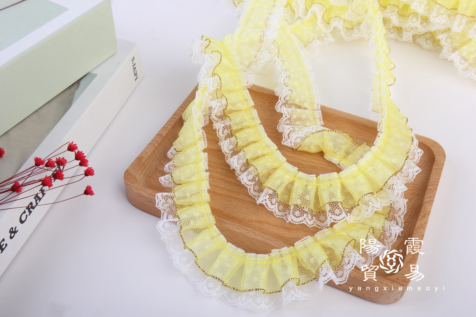 現物3.5cm金辺雪紗波点レース玩具家紡織バッグ工芸アクセサリースカート割引レース