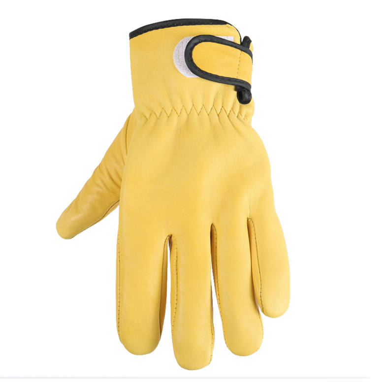 Guantes de protección laboral de doble capa de piel de oveja amarilla dorada resistente al desgaste corto guantes de soldadura de doble capa guantes de protección de soldadura