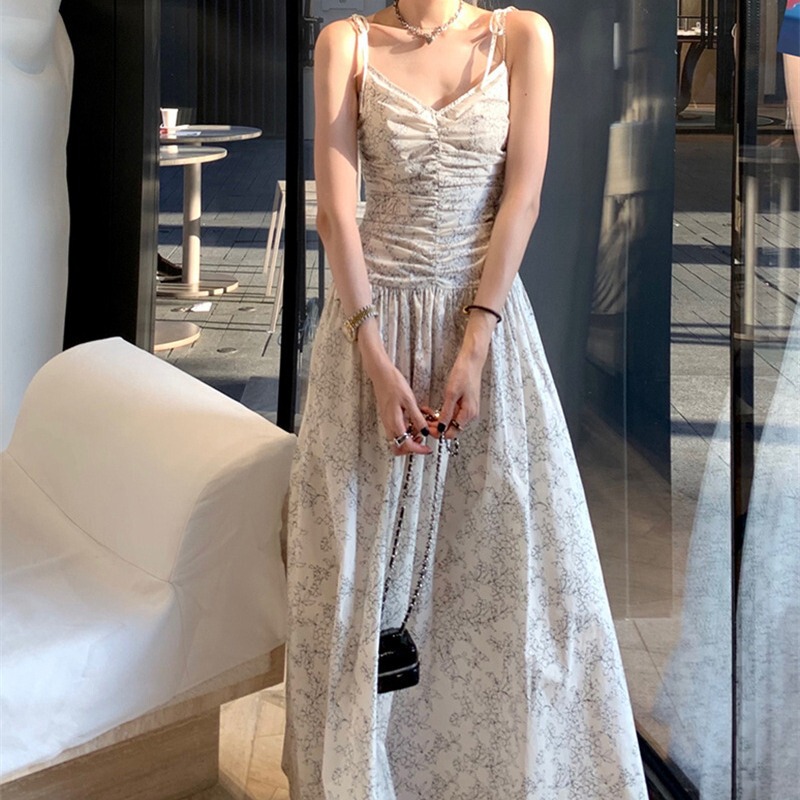 WANANTONG afternoon Pena Palace romantic waist-tight dress summer slimming suspender dress