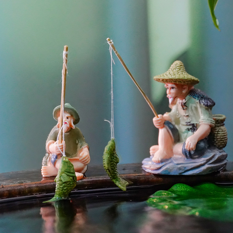 PVC figura pesca weng acuario decoración maceta decoración DIY artesanía micro paisaje paisajismo props jiang taigong