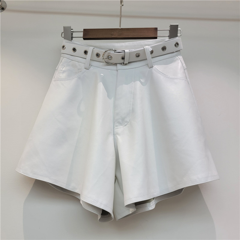 Pantalones Cortos de Cuero PU de Pierna Ancha para Otoño e Invierno