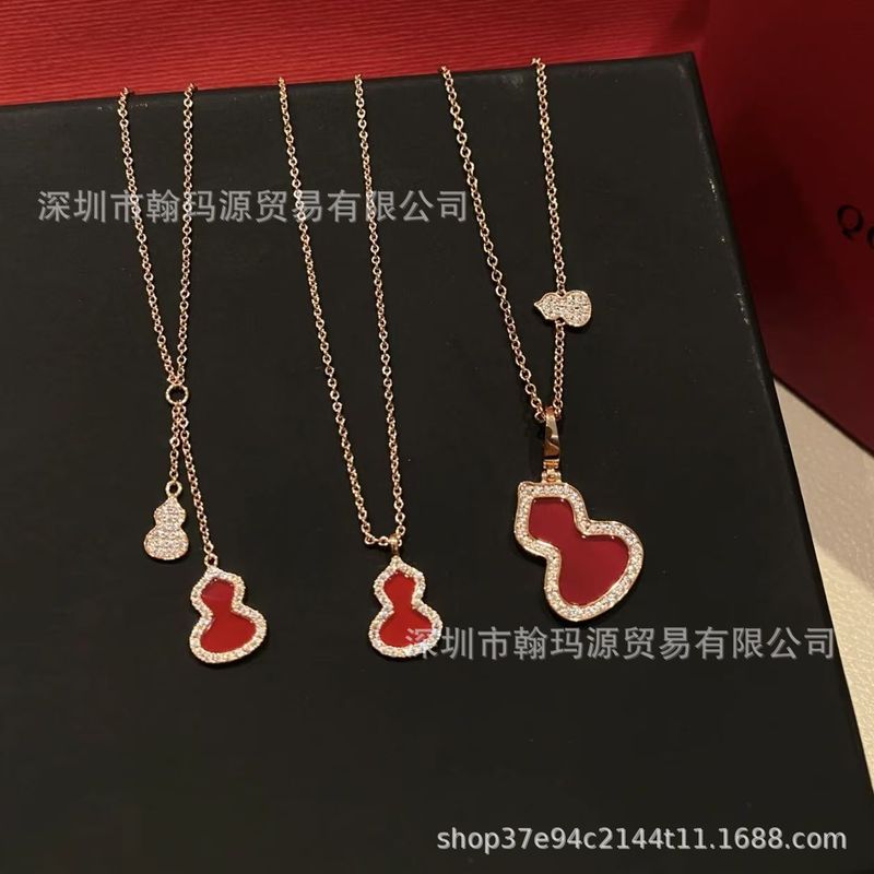 s925 スターリングシルバーキリンひょうたんネックレスハイバージョンローズゴールドダイヤモンドレッドアゲートひょうたんペンダントライト高級鎖骨チェーン|undefined