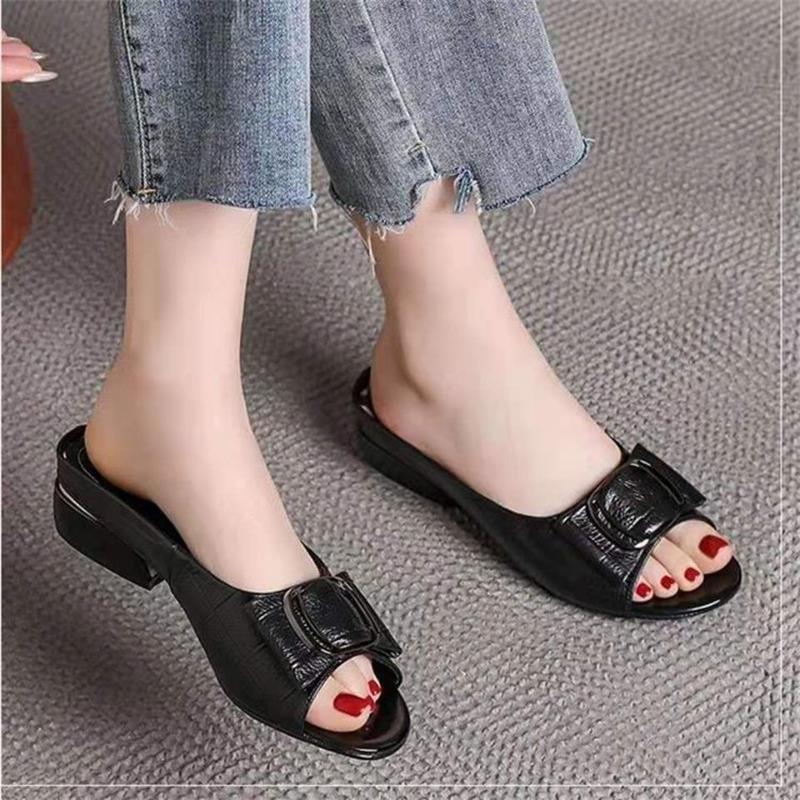 Pantuflas mujeres para llevar 2024 verano nuevas sandalias y pantuflas, medio trapeador, chanclas de moda de tacón grueso, pantuflas de boca de pez de todo fósforo