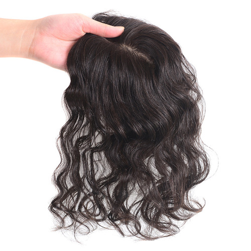 Wig piece on the top of the head for replacement curly hair, real hair piece type hair top to cover white hair blocks, large wavy wool curls, fluffy and natural