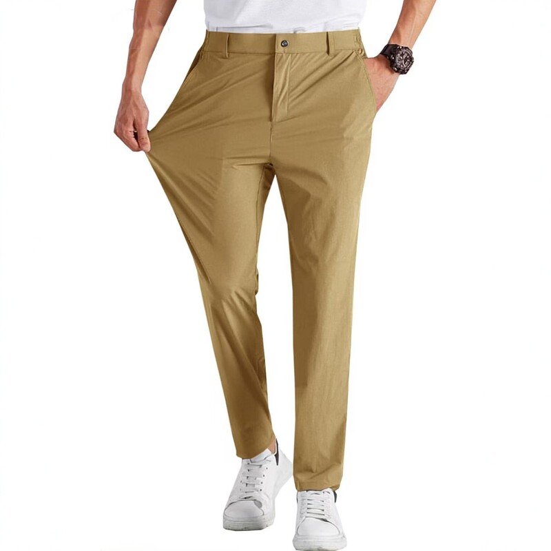 2026 Cross-Border Summer Men's Stretch Golf Casual Pants Slim Straight Thin Commuter Versatile Solid Color Long Pants